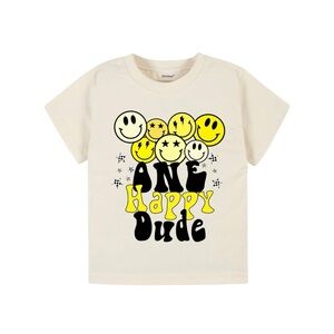 Laughing Giraffe Beige Black & Yellow First Birthday One Happy Dude Tee 12-18M